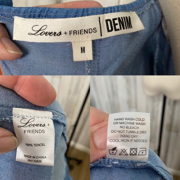 NWT Lovers + Friends Tessa Mini Dress Blue Chambray Boho Western Coastal Size M - Picture 9 of 11